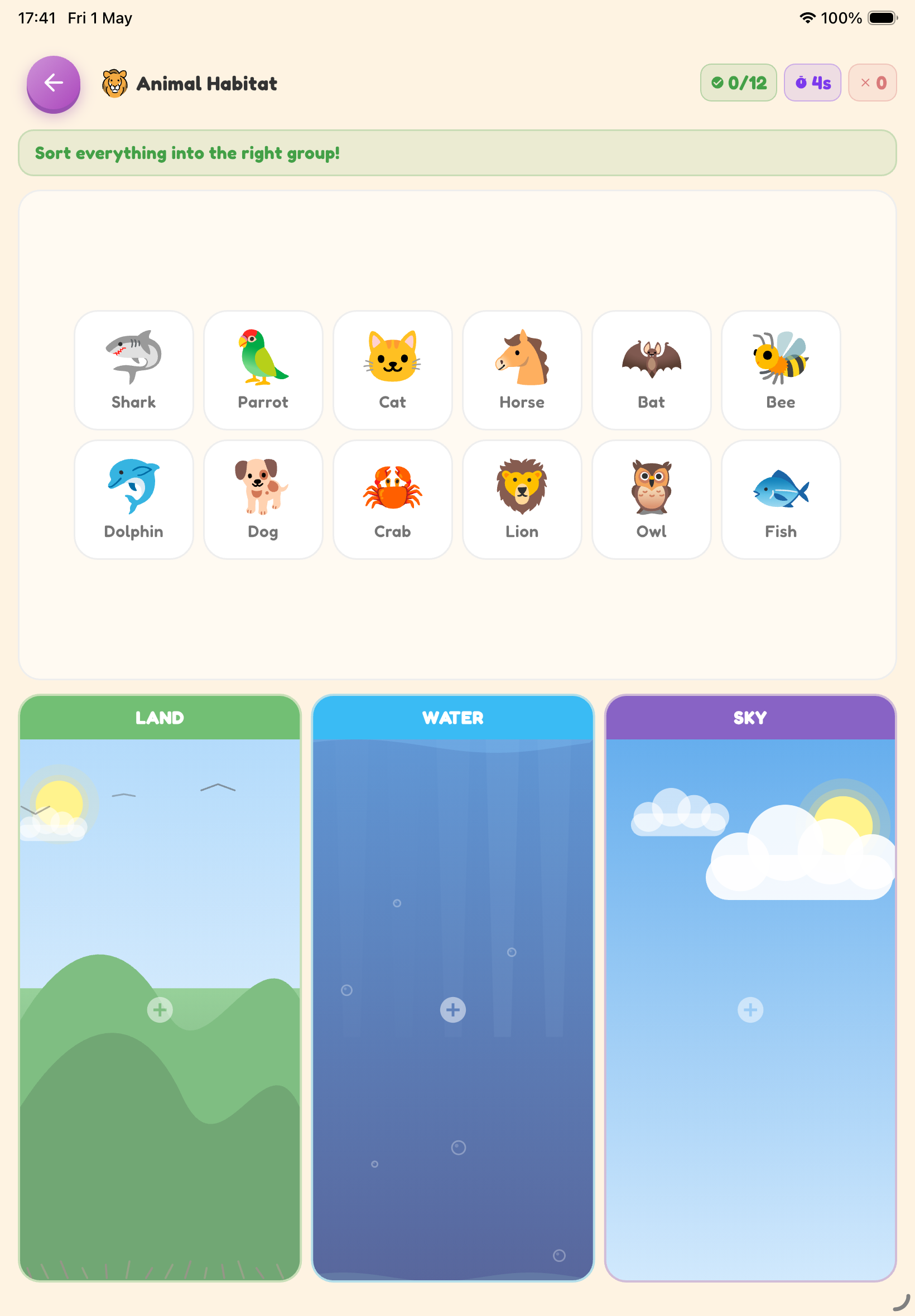 Sort gameplay — iPad